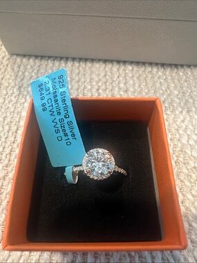 Sterling Silver Halo Engagement Ring with 2.31 CTW Moissanite Diamond